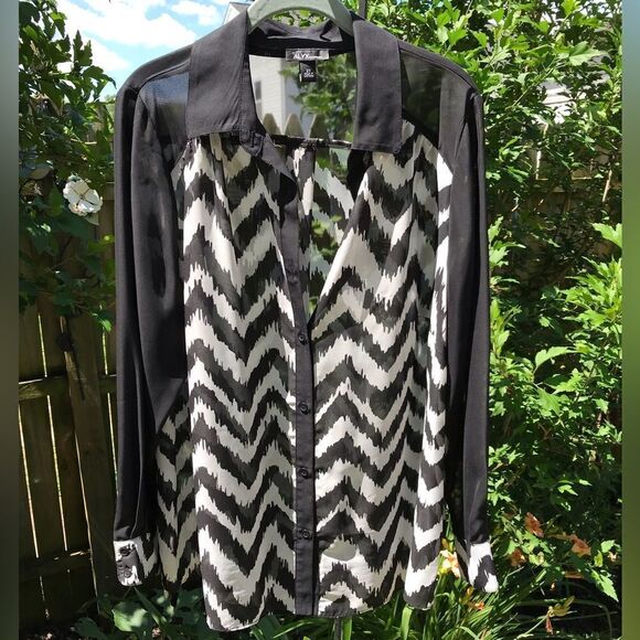 Black and White Sheer Blouse - Picture 1 of 11